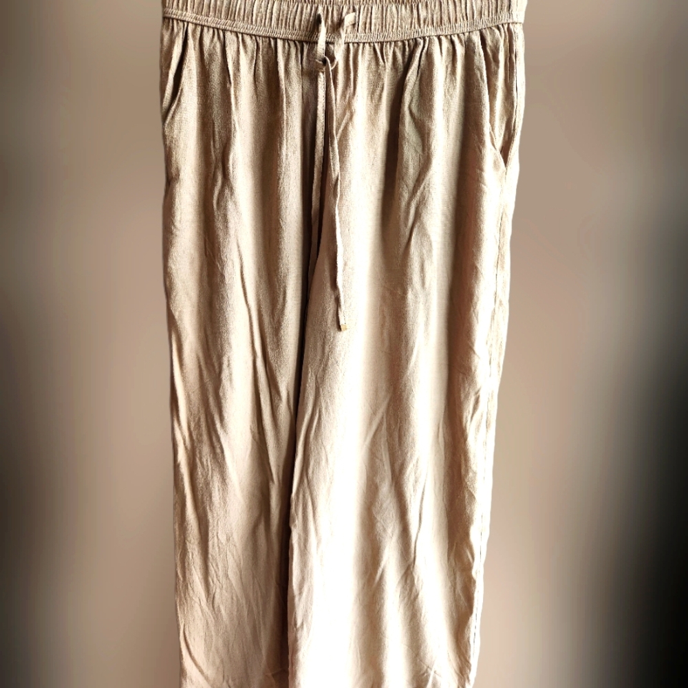 NWT BE COOL Womens Tan Lightweight Drawstring Pants Wide Leg Pockets Size Small